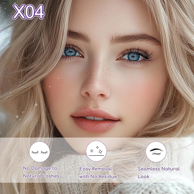 JoMay Self Adhesive Eyelashes, Press on Lashes No Glue Needed, Glueless Lashes Pre-Glued Natural Cluster Extension Kit D Curl For Beginners, No Sticky Residue 1 Step DIY 96PCS 10-16mm X02-X04
