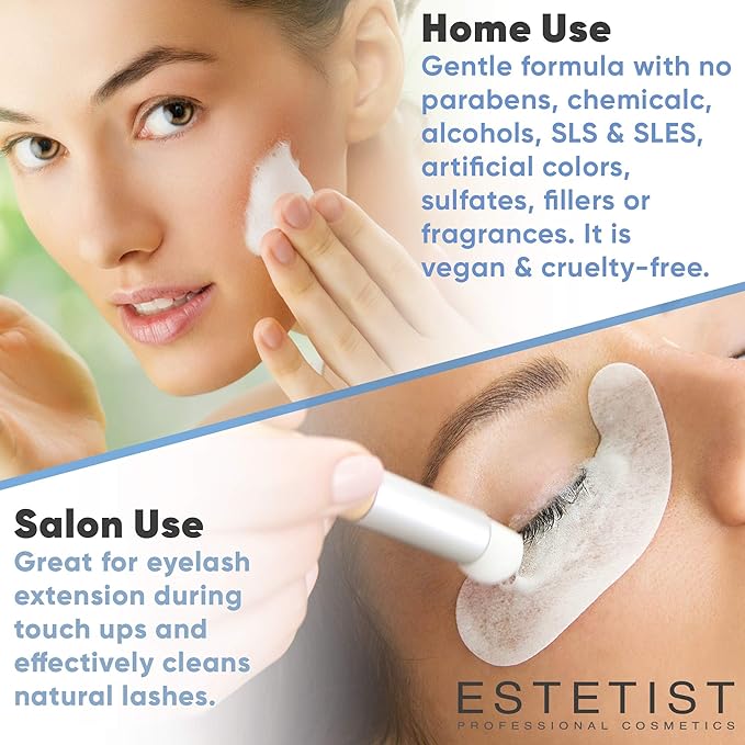ESTETIST Eyelash Extension Shampoo & Brush Kit, Lash Wash & Foaming Cleanser for Extensions, Gentle Lash Cleaning Kit for Home or Salon Use, Oil-Free, Suitable for Sensitive Eyes