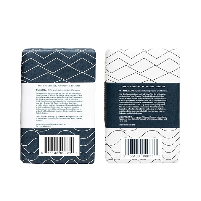 Oars + Alps Blue Charcoal Exfoliating Bar Soap for Men Gift Set, Deep Cleaning & Exfoliating Soap, Made with Clean Ingredients, All Skin Types, Cruelty Free, Paraben Free, Travel Size, 2pk, 6oz