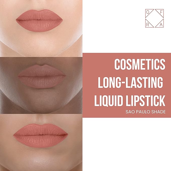 Ofra Long Lasting Liquid Lipstick - Sao Paulo | Nude Matte Lipstick with Peachy Undertones | 8g