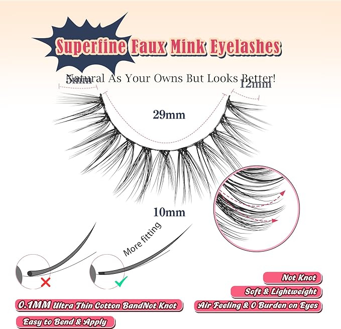Eyelashes Natural Cat Eye Lashes False Eyelashes Wispy Lashes Flared Lashes Pack C Curl Eyelash Soft False Lashes 12mm Short Lashes Siligli 7 Pair