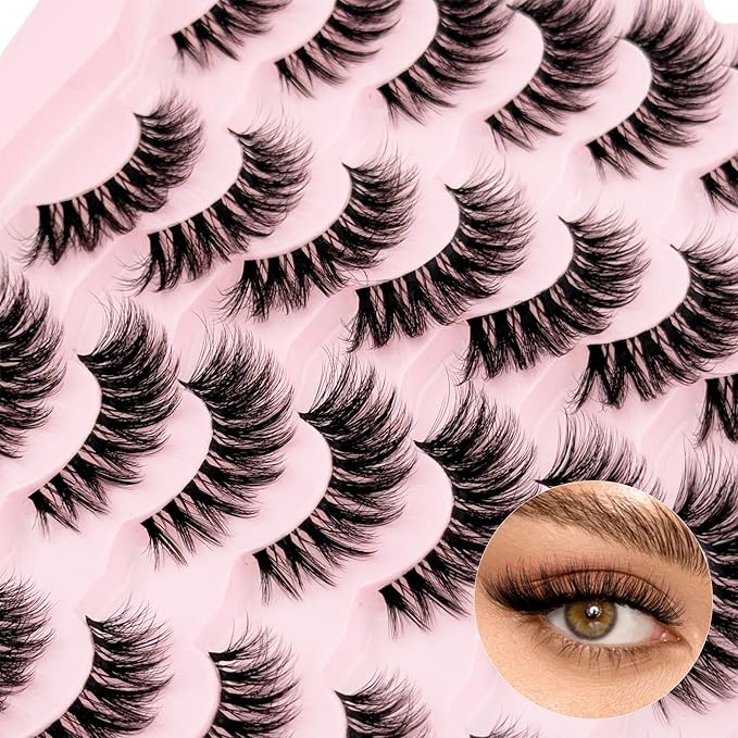 Cat Eye Lashes Yasnai False Eyelashes Volume Thick Lashes 16mm Wispy Cat Eye Fake Lashes Natural Eyelashes 14 Pairs Pack