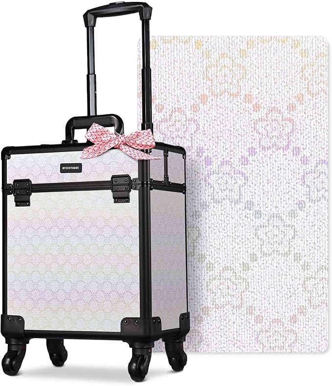 BYOOTIQUE Nail Travel Case for Nail Tech Makeup Torlley Organizer Travel Rolling Cosmetology Hairdressing Brush Bags Barber Suitcase for Beauty Salon Manicurist,Pure ForgetMeNot