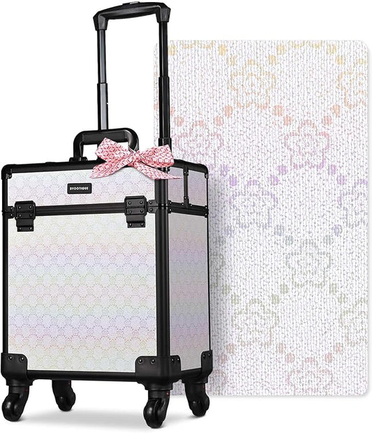 BYOOTIQUE Nail Travel Case for Nail Tech Makeup Torlley Organizer Travel Rolling Cosmetology Hairdressing Brush Bags Barber Suitcase for Beauty Salon Manicurist,Pure ForgetMeNot
