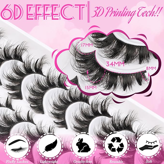 Veleasha Manga Lashes Faux Mink Lashes 8-17MM Cat Eye C Curl Fluffy Spiky Eyelashes with Black Cotton Band Anime 6D Effect False Eyelashes 10 Pairs Pack (Spiky01)