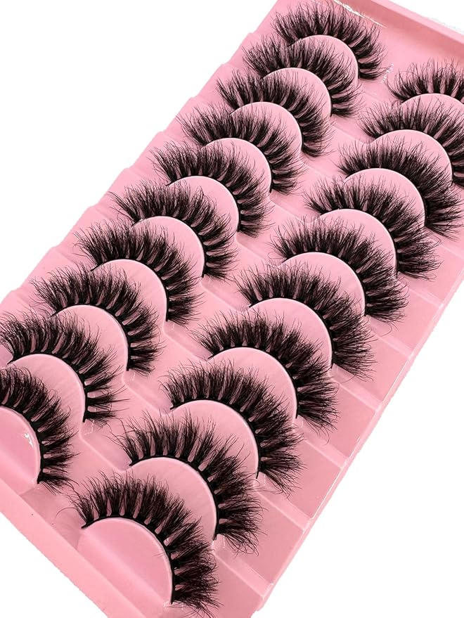 HBZGTLAD New 10 Pairs 3D Mink Lashes False Eyelashes Handmade Wispy Fluffy Long Lashes Natural Eye Makeup Tools Eye Lashes (F60)