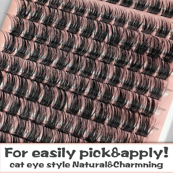 Lash Clusters 144 PCS 10-14mm Mix Volume Lashes Eyelash Clusters D Curl Cluster Eyelash Extensions Natural Wispy Cluster Lashes Reusable Individual Thick Lash Extension (QD-10-14mm - Mix)