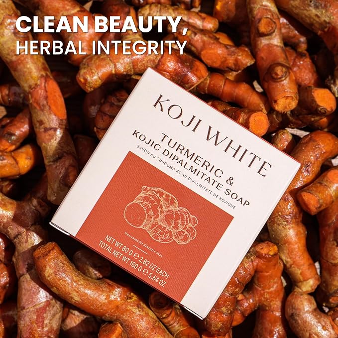 Koji White Turmeric & Kojic Acid Dipalmitate Soap - Unscented Bar Soap for Uneven Skin Tone With Shea Butter – For Face & Body, Vegan, Fragrance-Free, Sensitive Skin, 2.82 oz (2 Bars)