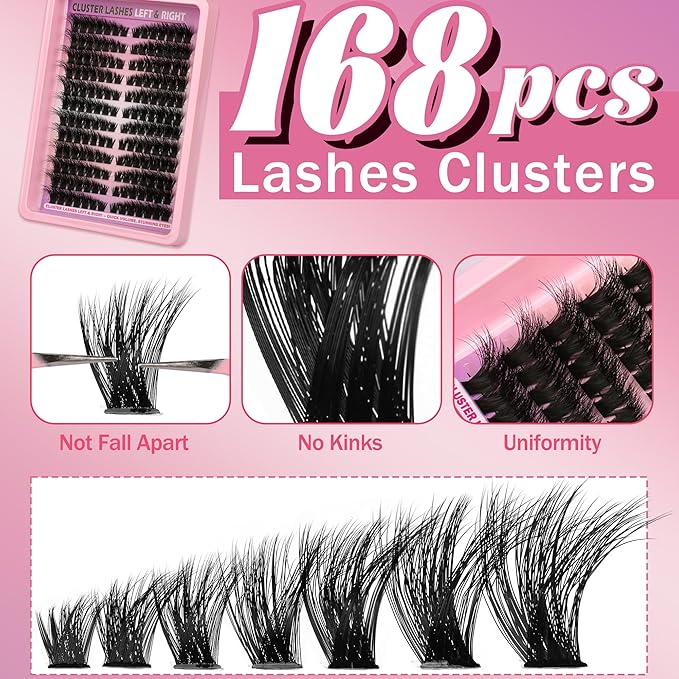 Lash Clusters Natural Wispy Eyelash Clusters C Curl Left&Right Cluster Eyelashes Extensions 120P Cluster Lashes DIY Individual Lash Extension Thin Band Cat Eye Lashes at Home