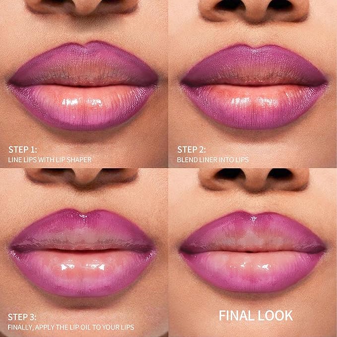 Purple Dual-Ended Liquid Watercolor Lip Liner & Hydrating Tinted Lip Oil, Highly Pigmented Long Lasting Lip marker pen, Smudge Proof Natural Finish, Precise Chisel Tip Marker 05#
