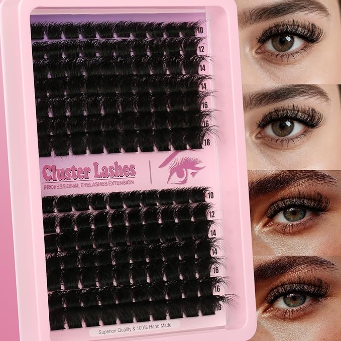 D Curl Lash Clusters Extensions 140 Pcs Individual Eye lash Clusters 300D Cluster Eyelash Lashes Wispy Clusters Lashes Makeup at Home - DIY Lash Extension Kit for Self Application