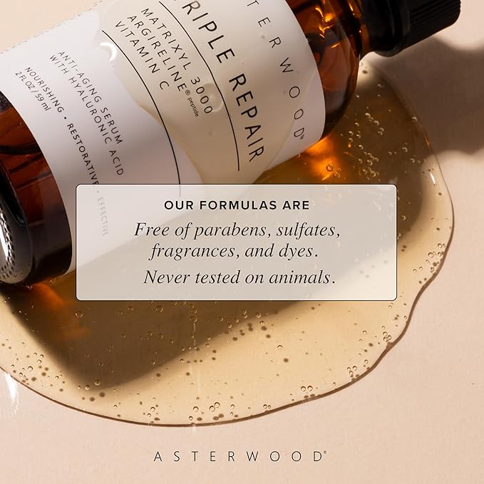 Asterwood Triple Repair Matrixyl 3000 + Argireline + Hyaluronic Acid + Vitamin C Serum for Face - Anti-Aging, Collagen Boosting, Hydrating - Fragrance-Free - 1 Fl Oz