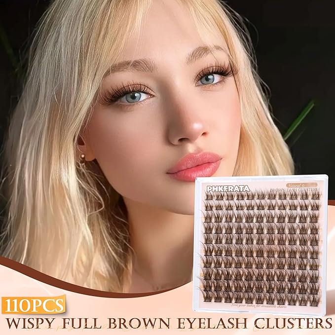 Brown Lash Clusters Wispy Brown Eyelash Clusters Wispy Lashes Clusters Natural C Curvature Cluster Eyelash Extensions 110 Pcs Individual Lashes DIY Cluster Lashes, 10-16 mm