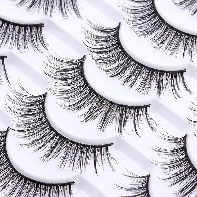 False Eyelashes 20 Pairs Wispy Lashes Faux Mink Lashes 14mm 3D Fluffy Cat Eye Lashes （style 20-058)