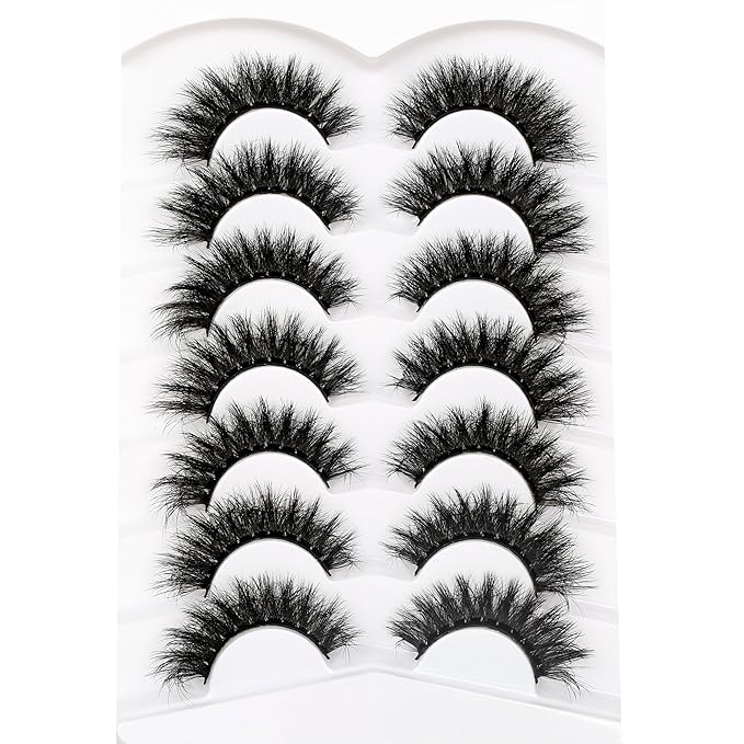 Pooplunch False Eyelashes Cat Eye Lash Volume Crossed Fake Eyelashes Thick Dramatic 8D Faux Mink Lashes Strips 7 Pairs Pack