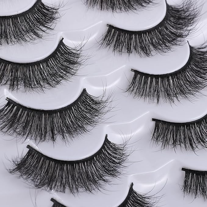 False Eyelashes Cat Eye Lashes Faux Mink Lashes Natural Look 8D Fluffy Wispy Lashes That Look Like Extensions Pestañas Postizas D Curl Lash Fake Strips Lashes 7 Pairs Pack