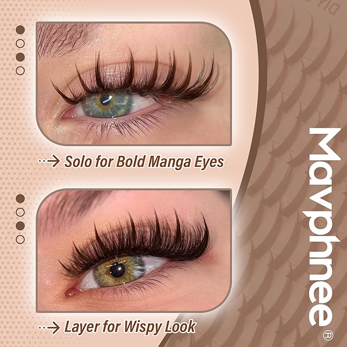 Lash Spikes Brown Eyelash Individuals Manga Lash Clusters Spiky Eyelash Extensions 13-21MM Long Cluster Lash Pack D-Curly Fairy Individual Lashes 180Pcs Anime DIY Lash Extensions