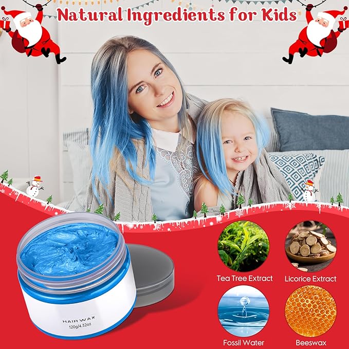Temporary Hair Color Chalk for Kids, Blue Hair Dye, Hair Wax Color for girls age 4 5 6 7 8 9 10-12 Birthday Party Cosplay DIY Independence Day Halloween Christmas