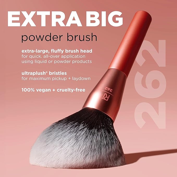 Real Techniques Extra Big Powder & Large Makeup Brush For Powder, Fluffy Head For All-Over Setting, XL Oversized Brush For Quick Application, Cruelty-Free, Synthetic Bristles, 1 Count(Pack of 8)