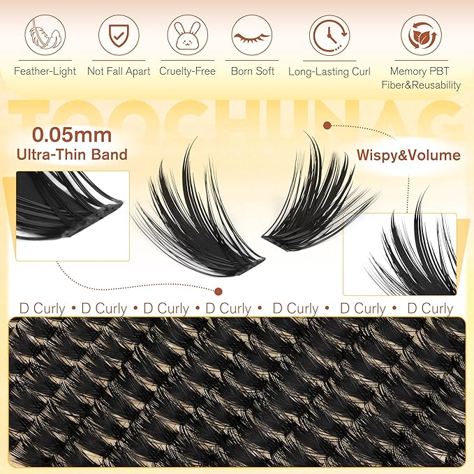 Thick Eyelash Clusters Spiky Lashes Clusters 12-20mm Volume Eyelashes Extensions with Bottom Lash Clusters D Curly Fairy Mink Cluster Lashes Extensions by TOOCHUNAG