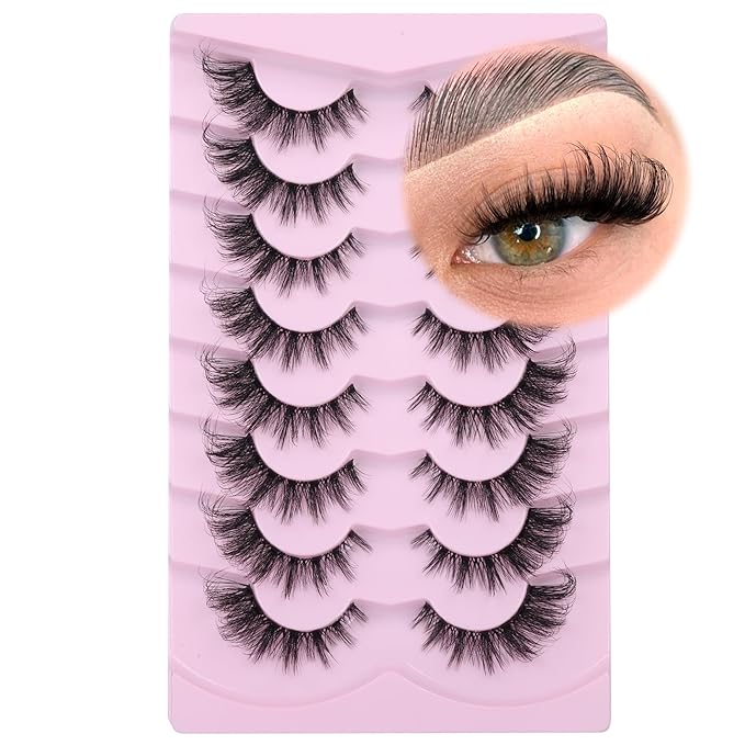 Lashes Wispy False Eyelashes Fox Eye Lashes Fake Lashes Fluffy Cat Eye Lashes Faux Mink Strip Lashes Natural Look Clear Band Eyelashes Pack by GVEFETIEE 8 Pairs