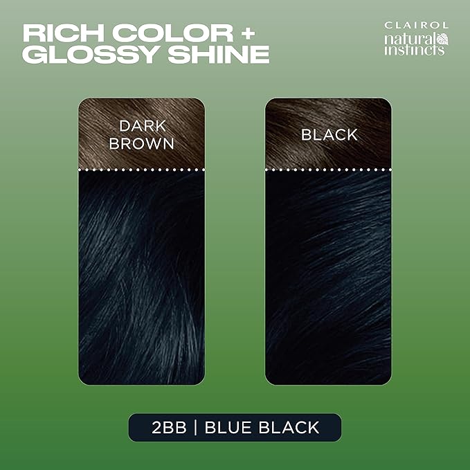 Clairol Natural Instincts Demi-Permanent Hair Dye, 2BB Blue Black Hair Color, Pack of 2