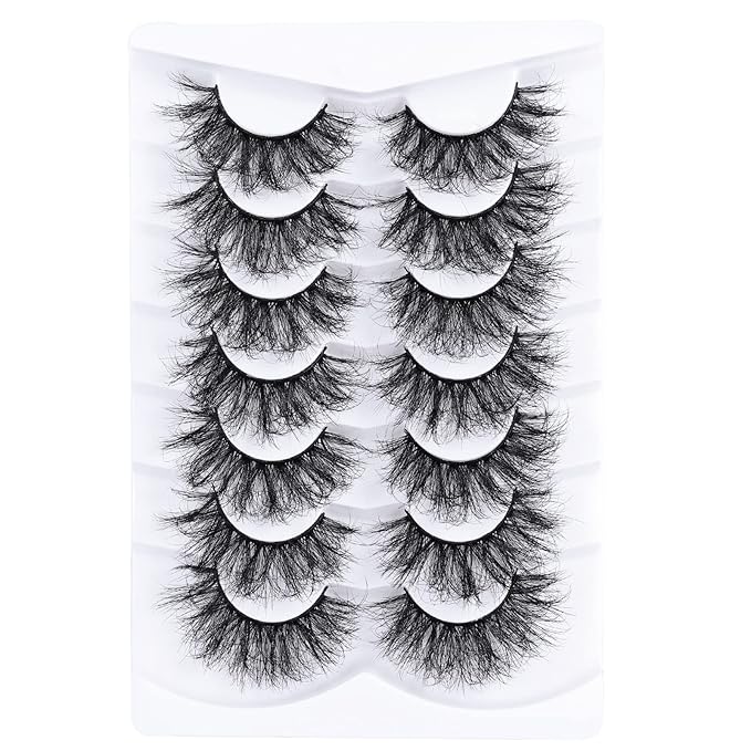 False Eyelashes Cat Eye Lashes Faux Mink Lashes Natural Look Fluffy Wispy Lashes That Look Like Extensions Pestañas Postizas D Curl Lash Strips Short Fake Lashes 7 Pairs Pack