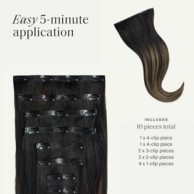 Luxy 100% Remy Human Hair - Seamless Clip-In Hair Extensions - Multi-Dimensional Color for Natural Blending, Adds Volume & Length 160 grams 16" Off Black Bronde