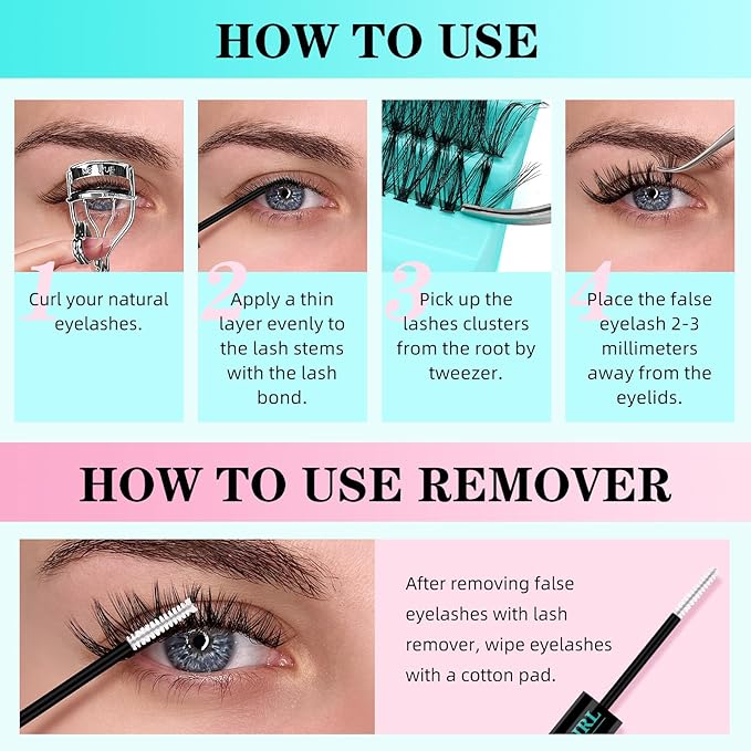 Lash Clusters Kit 200PCS 40D Eyelash Extension Kit D Curl Wispy Eyelash Clusters DIY Natural Individual Lashes Kits Lashes Extensions Kit with Lash Bond and Remover Eyelash Tweezer at Home