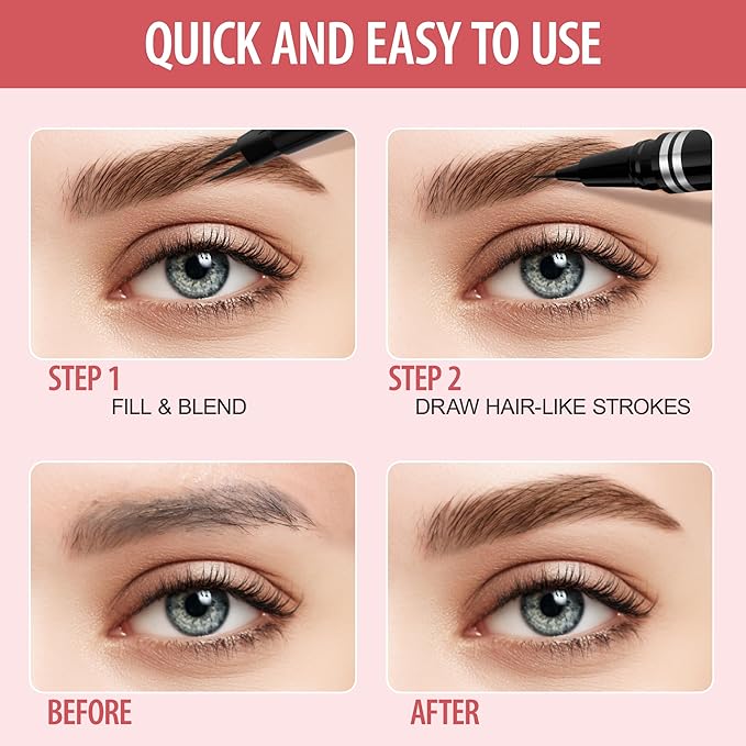 Eyebrow Pencil, 2-in-1 Waterproof Eyebrow Pen, with 2 Tip Microblading Eyebrow Pencil and Ultra-Precise Brow Pencil, with Eyebrow Brush, Eyebrow Pencils for Women, Natural Hair-Like Brows-Black Brown