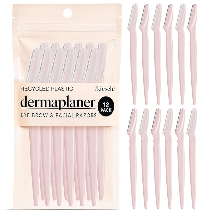 Kitsch Dermaplane Razor for Women Face – Face Razors for Women & Men, Eyebrow Trimmer & Face Shaver – Exfoliating Facial Razor & Skin Care Tool for Smoother Skin - Blush, 12 pcs