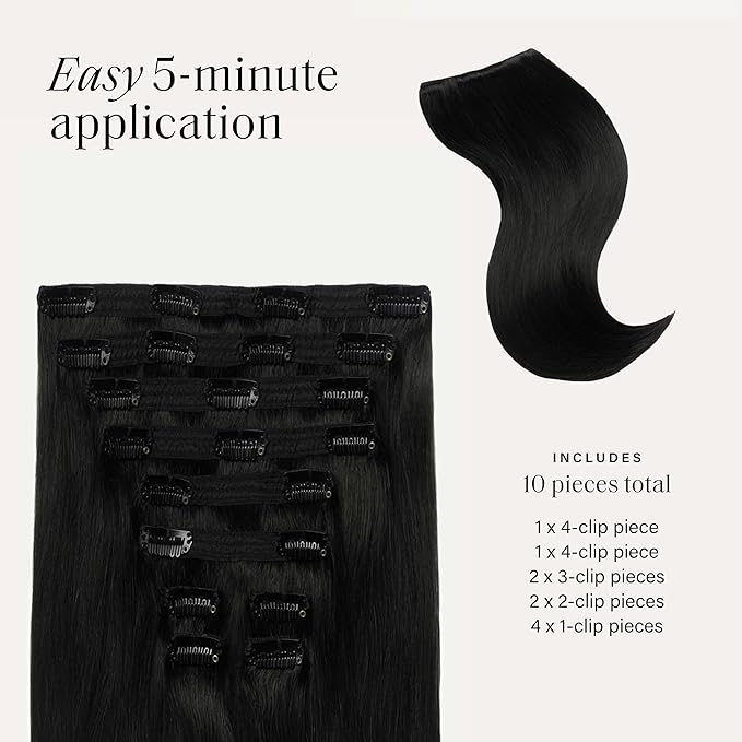 Luxy Hair 24" Off Black Classic Clip-In Hair Extensions (240 grams) 100% Remy Human Hair, Natural,Volume, 10-Piece Set, Blends Easily
