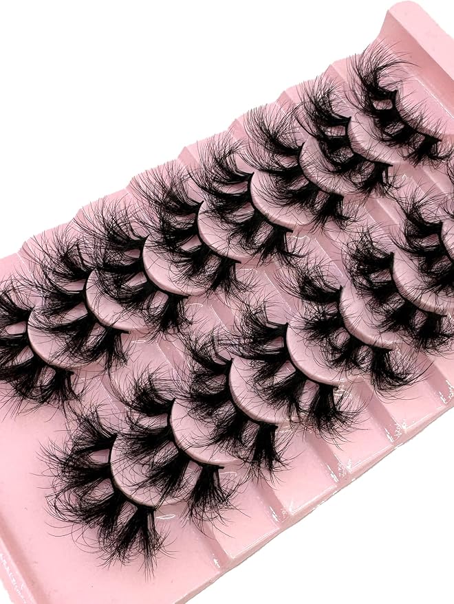 HBZGTLAD Mink Lashes Fluffy False Eyelashes 25mm Dramatic Faux Mink Eyelashes Natural Look Cat Eye Volume Eye Lashes Multipack (9D-22)