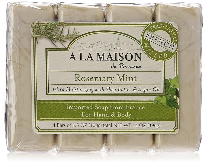 A LA MAISON Rosemary Mint Bar Soap - Triple French Milled Natural Moisturizing Hand Soap Bar (4 Bars of Soap, 3.5 oz)