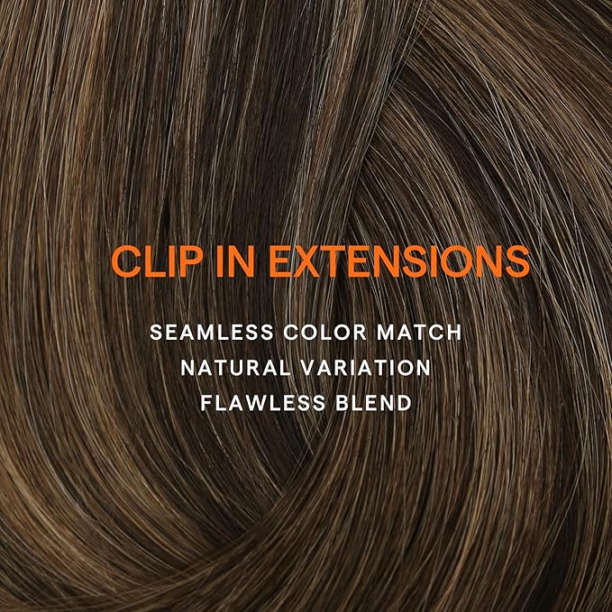 Full Shine Hair Extensions Clip in Human Hair 18 Inch Balayage Brown Ombre Clip in Hair Extensions Remy Human Hair Straight 7 Pcs 120 G