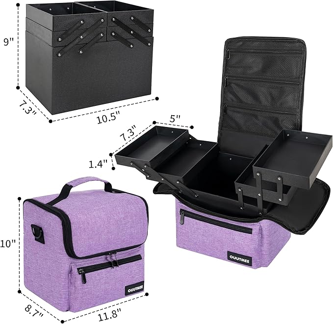 Makeup Travel Train Case, Black Makeup Carrying Organizer Bag, 4 Tier Professional Organizer Case with Straps Pockets for Make Up Tools