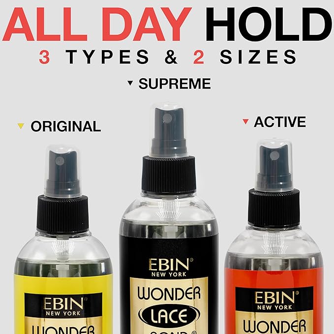 EBIN NEW YORK Wonder Lace Bond Lace Melt Spray - Extreme Firm Hold (Supreme) | Flawless,Natural, and Seamleass finish, No Reside, Long Lasting Formula with Protecting Edges, Perfect for wigs 3pack