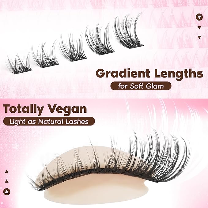 Wispy Lash Clusters Natural Eyelash Clusters DIY Cluster Eyelash Extensions Pestañas Postizas C Curly Individual Lashes Extension with Thin Lash Band 8-16mm 132PCS by zenotti