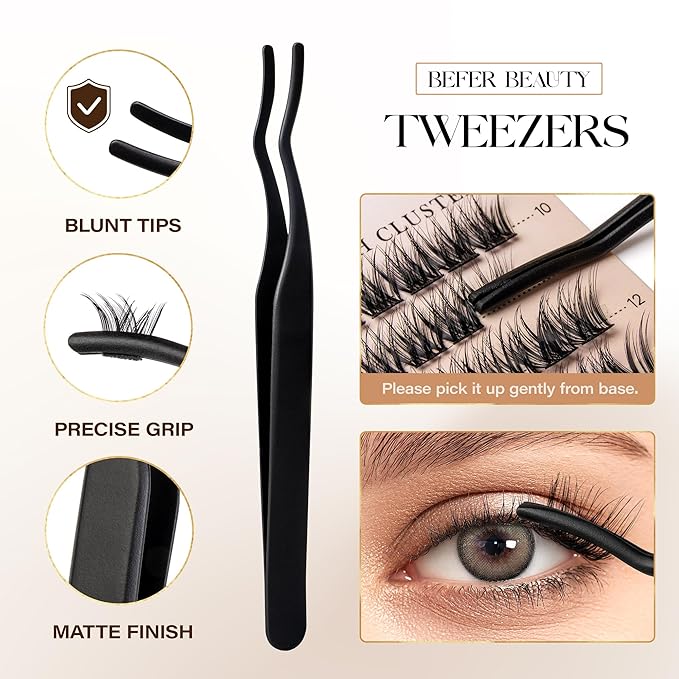 BEFER Lash Clusters, 144 Pcs D Curl Eyelash Clusters Volume Individual Lashes Extensions 10-16MM Wispy Eyelash with Tweezers DIY At Home(FD03,Radiance)