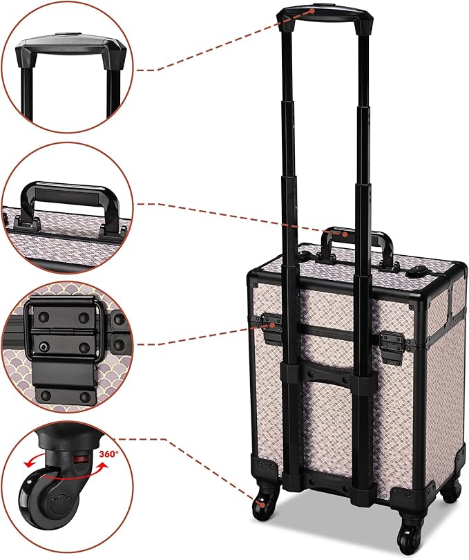 BYOOTIQUE Rolling Makeup Train Case Cosmetology Organizer Box Art Deco Graphite