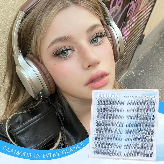 Wispy Lash Clusters Natural Eyelash Clusters 7-15 mm C Curvature Eyelash Clusters Lashes 144 pcs Wispy Cat Eye Individual Lashes Clusters DIY Eyelash Extensions