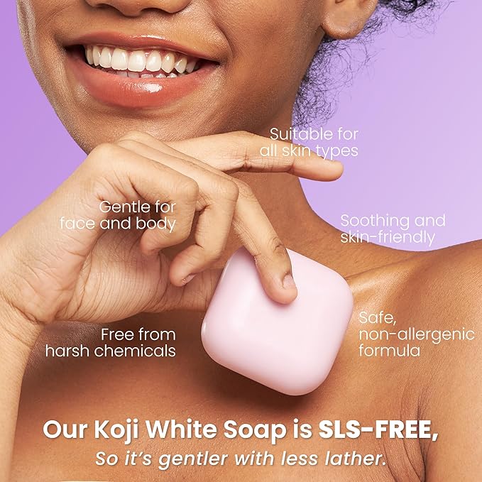 Koji White Kojic Acid & Hyaluronic Acid Skin Brightening Soap for Hydrating, Face Moisturizer, Skin Radiant, Cleansing Bar, Reduces the Appearance of Wrinkles with Vitamin E, Vegan, 2.82 Oz (2 Bars)