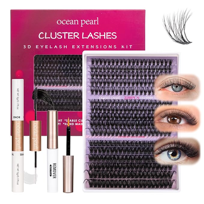 Ocean Pearl Lash Clusters 320pcs 11-20mm Lash Clusters Kit 40D+50D+100D Eyelashes, Lash Extension Kit, Lashes Clusters Eyelash Extensions Kit,Eyelash Clusters with Lash Bond&Seal&Lash Remover&Tweezers