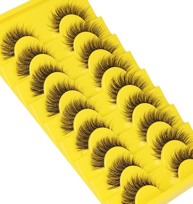 False Eyelashes Russian Strip Lashes D-Curly Wispy Natural Look zanlufly Lashes Like Eyelash Extension Volume Transparent Band Cat Eye Fake Eyelashes Pack