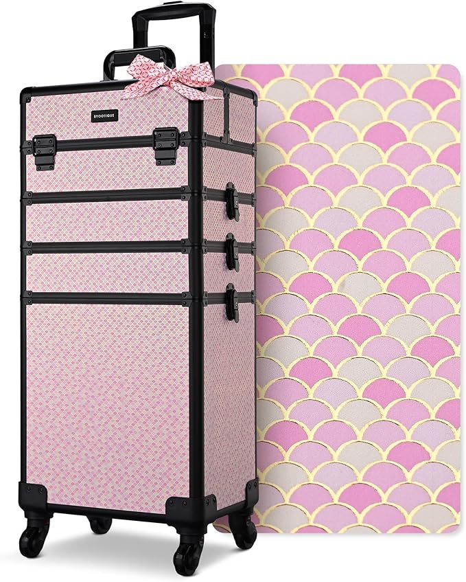 BYOOTIQUE Large Rolling Makeup Case on Wheels 4in1 Cosmetology Art Deco Bloom
