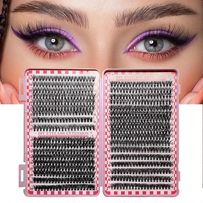 DIY Lash Clusters Kit Lash Extension Kit, 700pcs,30D&40D&50, 9-16mm, D Curl, Natural Volume Lash Extensions Wispy Eyelash Clusters Individual Lashes Kit, 11#Black