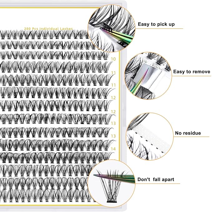 B&Q Lash Clusters 30D 50D-C-9-16MIX LASH Individual 280 Clusters False Eyelash 9-16MIX Lash Clusters Extensions DIY Eyelash Extensions at Home (30D 50D,C-9-16MIX)