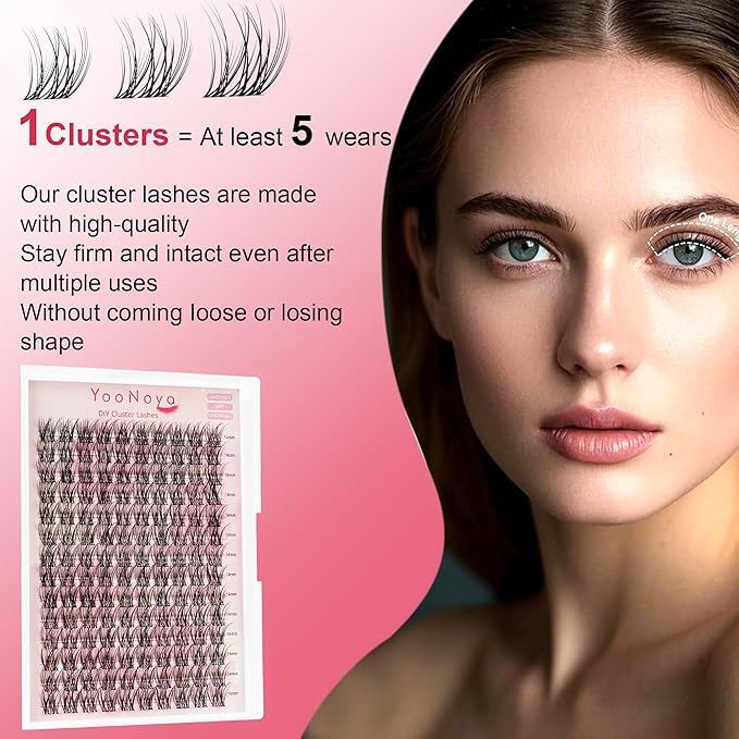 Wispy Lash Clusters 140 Pcs 14mm Mix Eyelash Clusters C Curl Cluster Eyelash Extensions Natural Wispy Cluster Lashes Reusable Individual Invisible Band Lash clusters (QX-14mm)