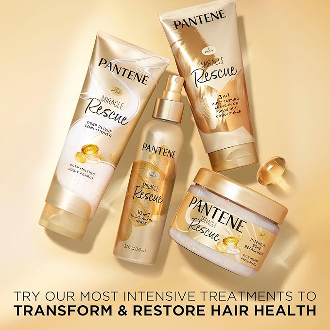 Pantene Miracle Rescue Deep Conditioner with Melting Pro-V Pearls - For Dry, Damaged, or Color-Treated Hair - Intense Moisture & Repair - 8.0 Oz (Pack of 12)