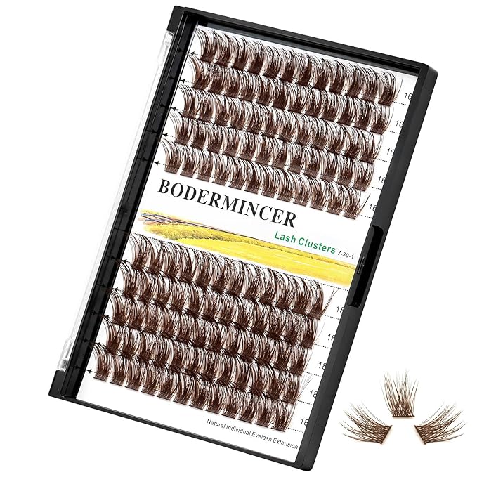Bodermincer 120 Clusters 10mm+12mm/12mm+14mm/14mm+16mm Mixed Wide Cluster False Eyelash Individual Cluster EyeLashes Grafting Fake False Eyelashes Eyelash Extension (Brown 16mm+18mm Mixed)